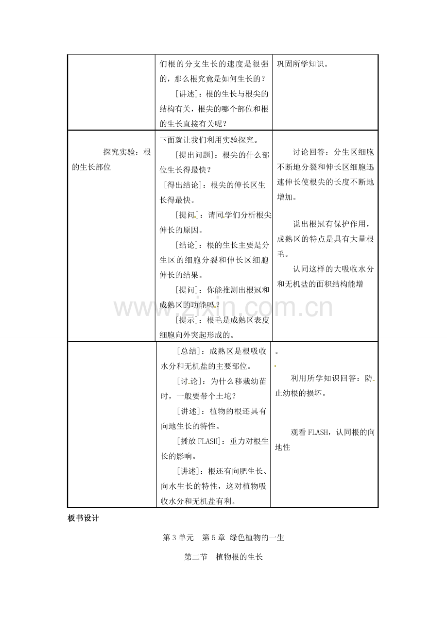 辽宁省辽阳市第九中学七年级生物上册《3.5.2 植物根的生长（第一课时）》教案 新人教版.doc_第3页