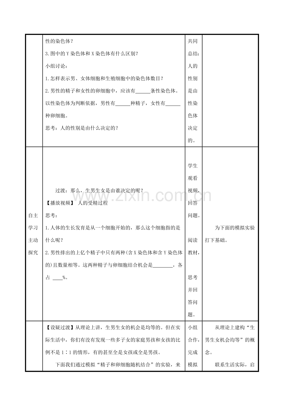 版八年级生物下册 第七单元 生物圈中生命的延续和发展 第二章 生物的遗传和变异 第4节 人的性别遗传教案 （新版）新人教版-（新版）新人教版初中八年级下册生物教案.doc_第2页