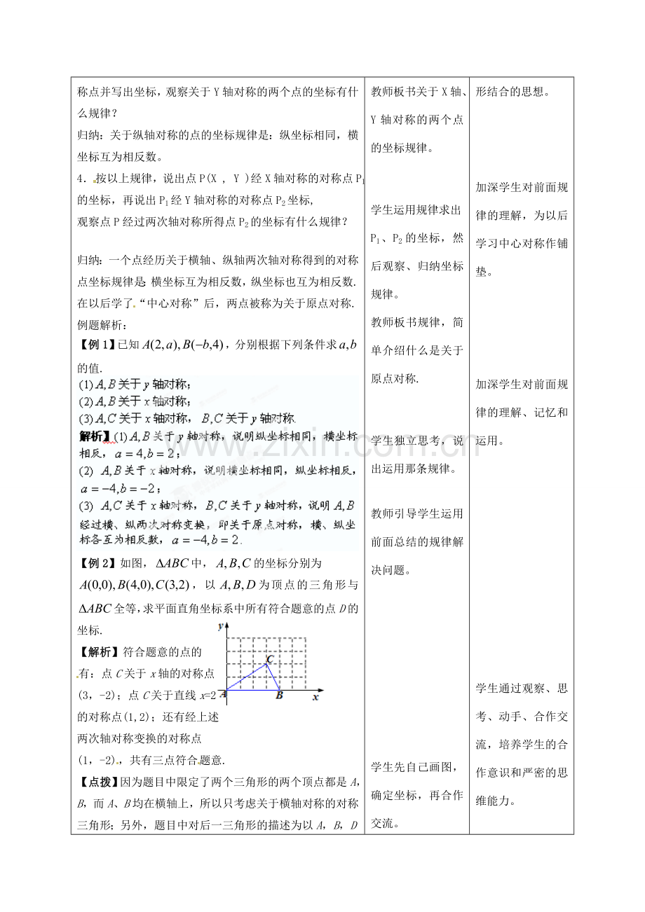 河北省石家庄市赞皇县第二中学八年级数学上册 12.2.2 用坐标表示轴对称图形教案 新人教版.doc_第2页