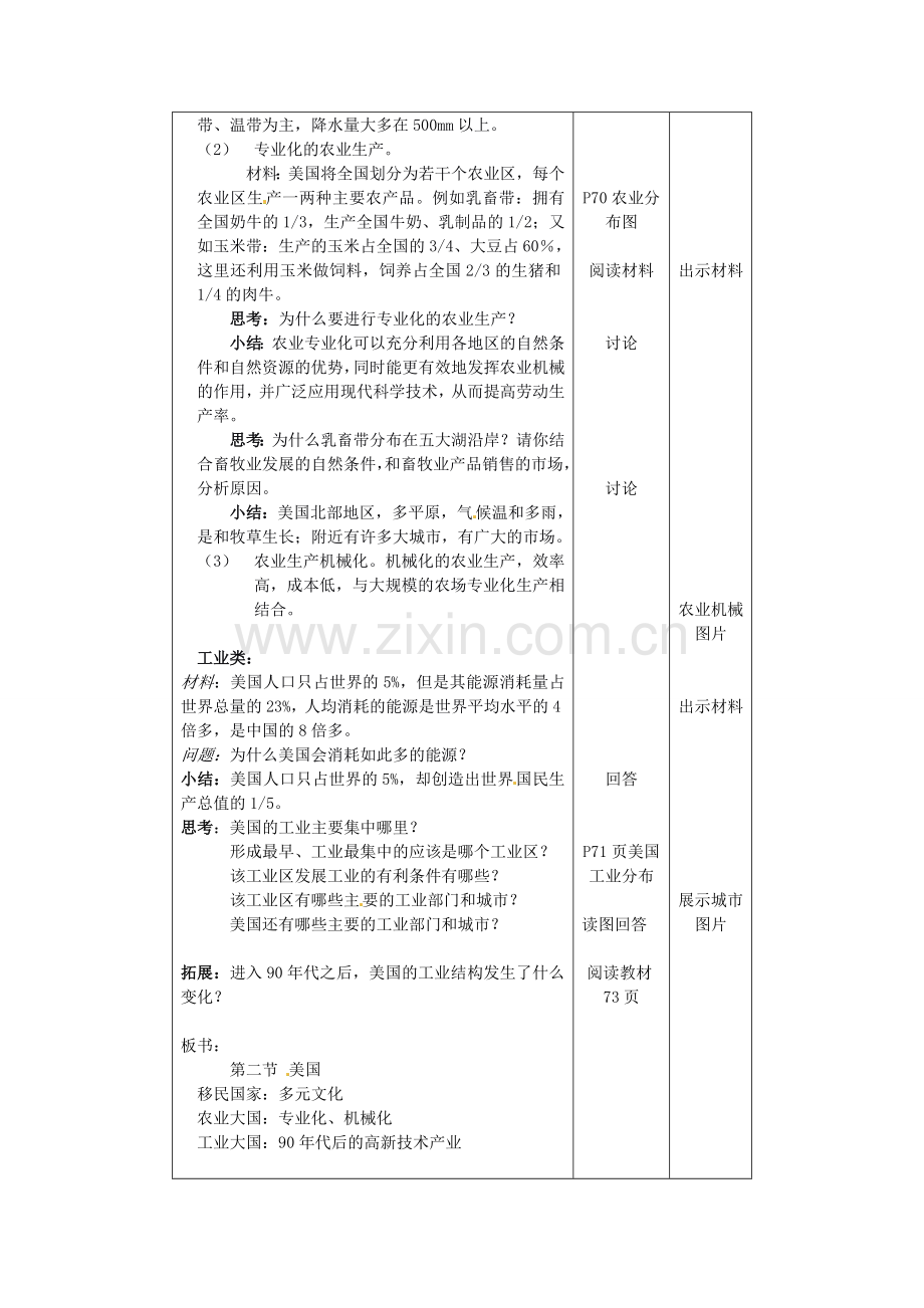 四川省宜宾县复龙初级中学八年级地理下册 第二节 美国教案 中图版.doc_第3页