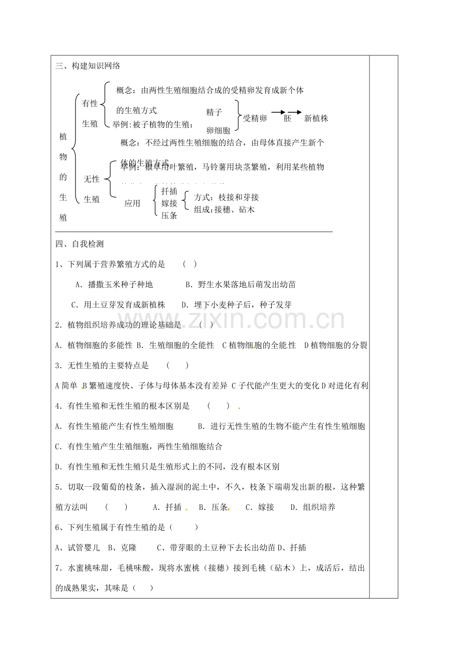 八年级生物下册 第七单元 第一章 第一节 植物的生殖复习教案 （新版）新人教版-（新版）新人教版初中八年级下册生物教案.doc_第3页