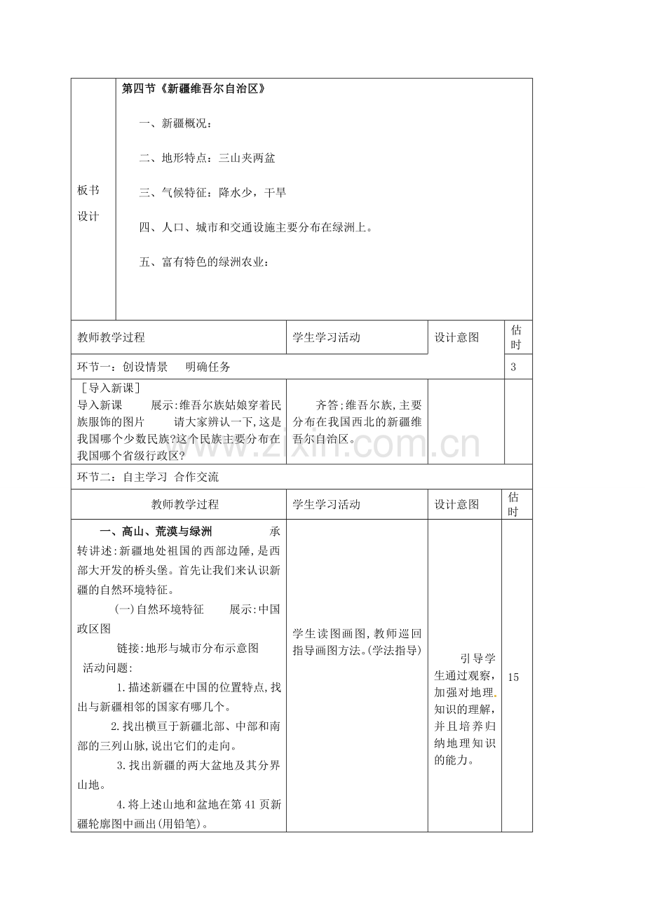 山东省临沭县第三初级中学八年级地理下册《6.4 西部开发的重要阵地─新疆维吾尔自治区》教案（1） 新人教版.doc_第2页