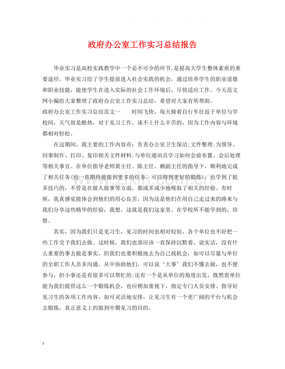 政府办公室工作实习总结报告.docx_第1页