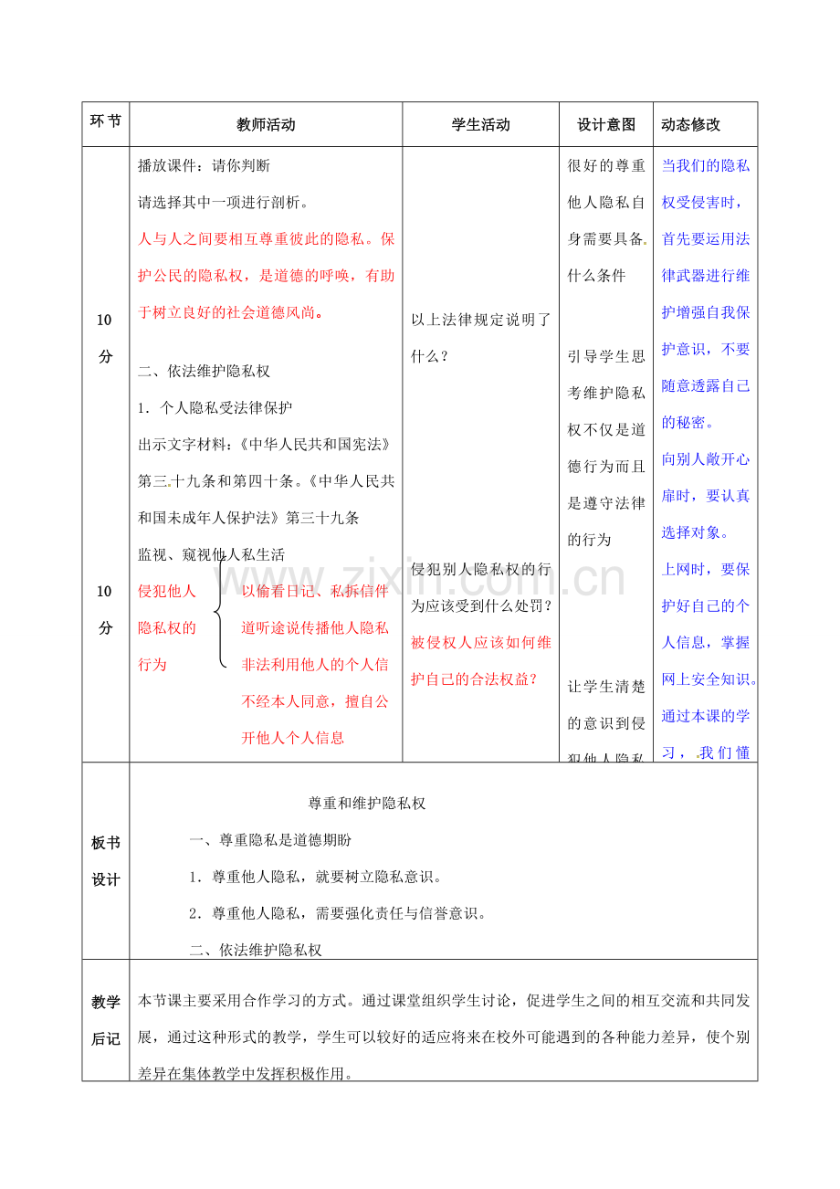 吉林省双辽市八年级政治下册 第二单元 我们的人身权利 第五课 尊重和维护隐私权 第2框 尊重和维护隐私权教案 新人教版-新人教版初中八年级下册政治教案.doc_第2页