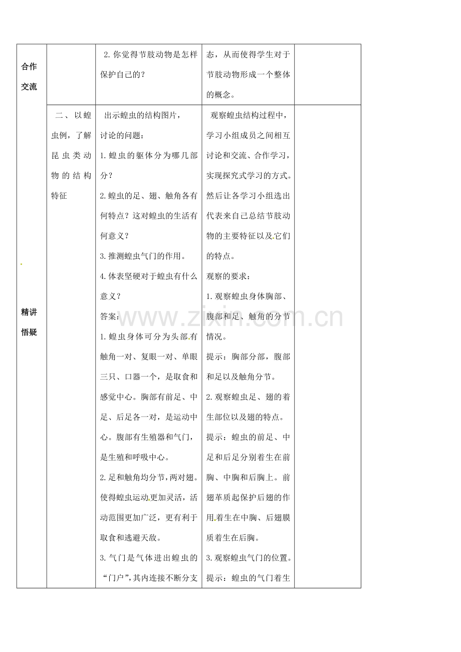 山东省宁阳县第二十五中学八年级生物上册《第五单元 第一章 第三节 软体动物和节肢动物（第二课时）》教案 （新版）新人教版.doc_第2页