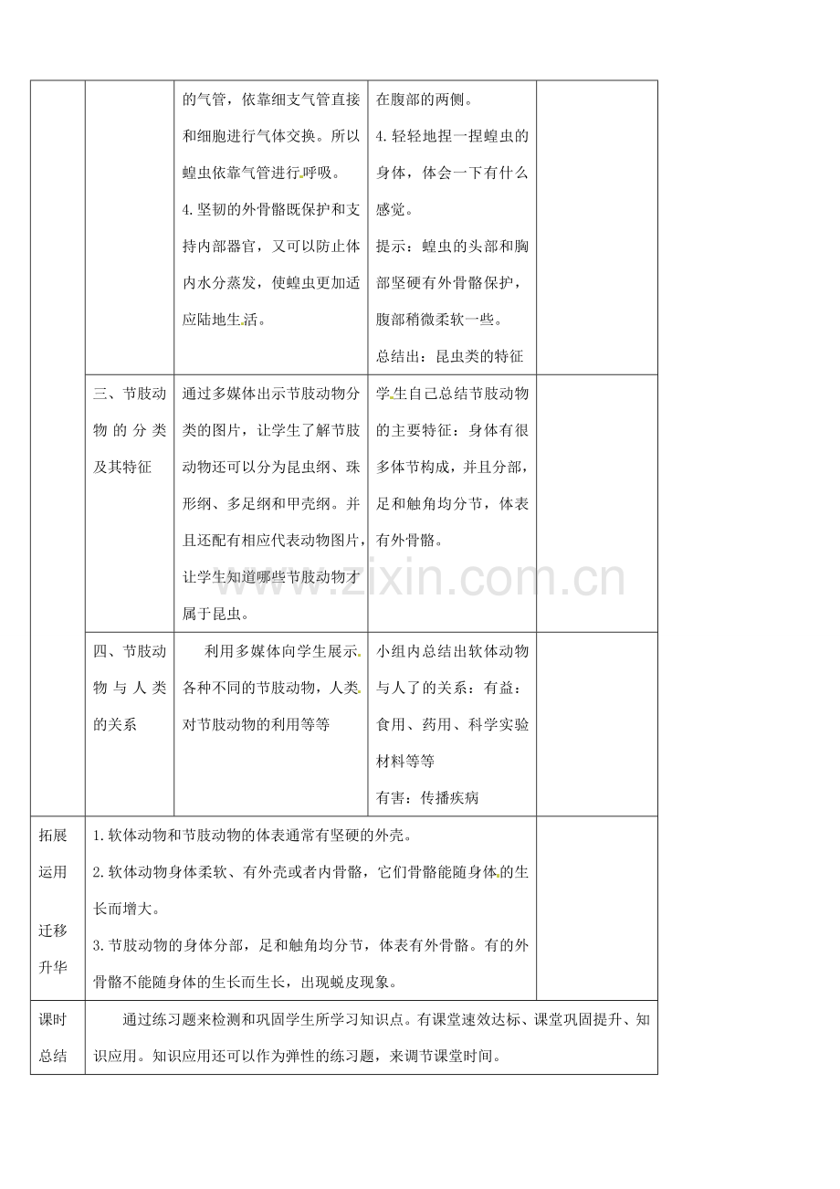 山东省宁阳县第二十五中学八年级生物上册《第五单元 第一章 第三节 软体动物和节肢动物（第二课时）》教案 （新版）新人教版.doc_第3页