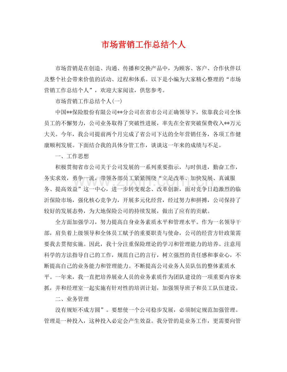 市场营销工作总结个人 .docx_第1页