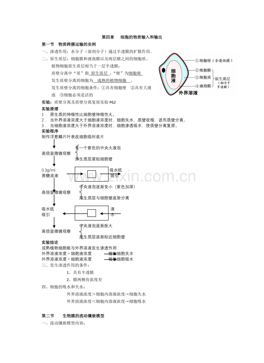 高中生物人教第四章---细胞物质输入及输出.doc_第1页