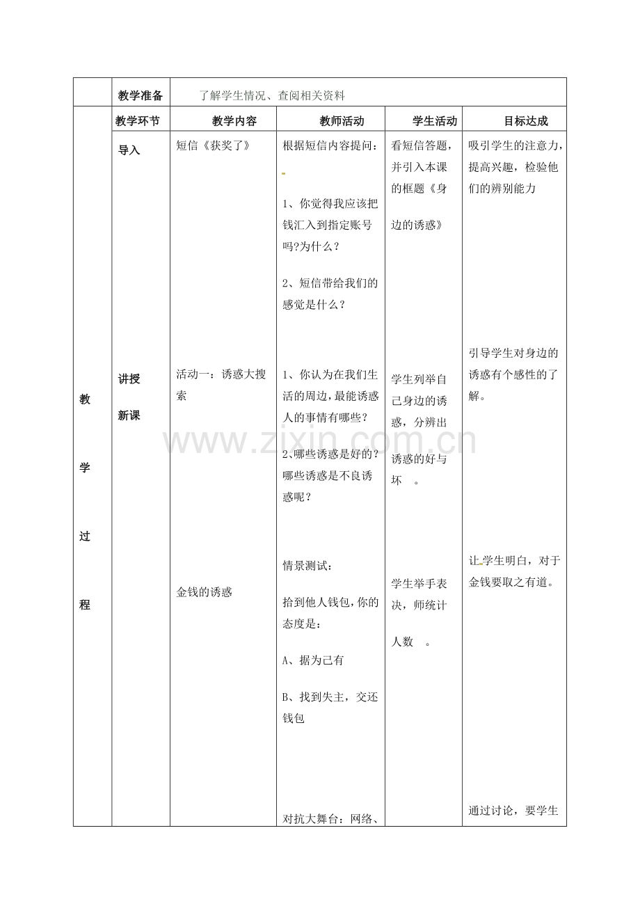 广西桂林市逸仙中学七年级政治上册《身边的诱惑》教案1 新人教版.doc_第2页