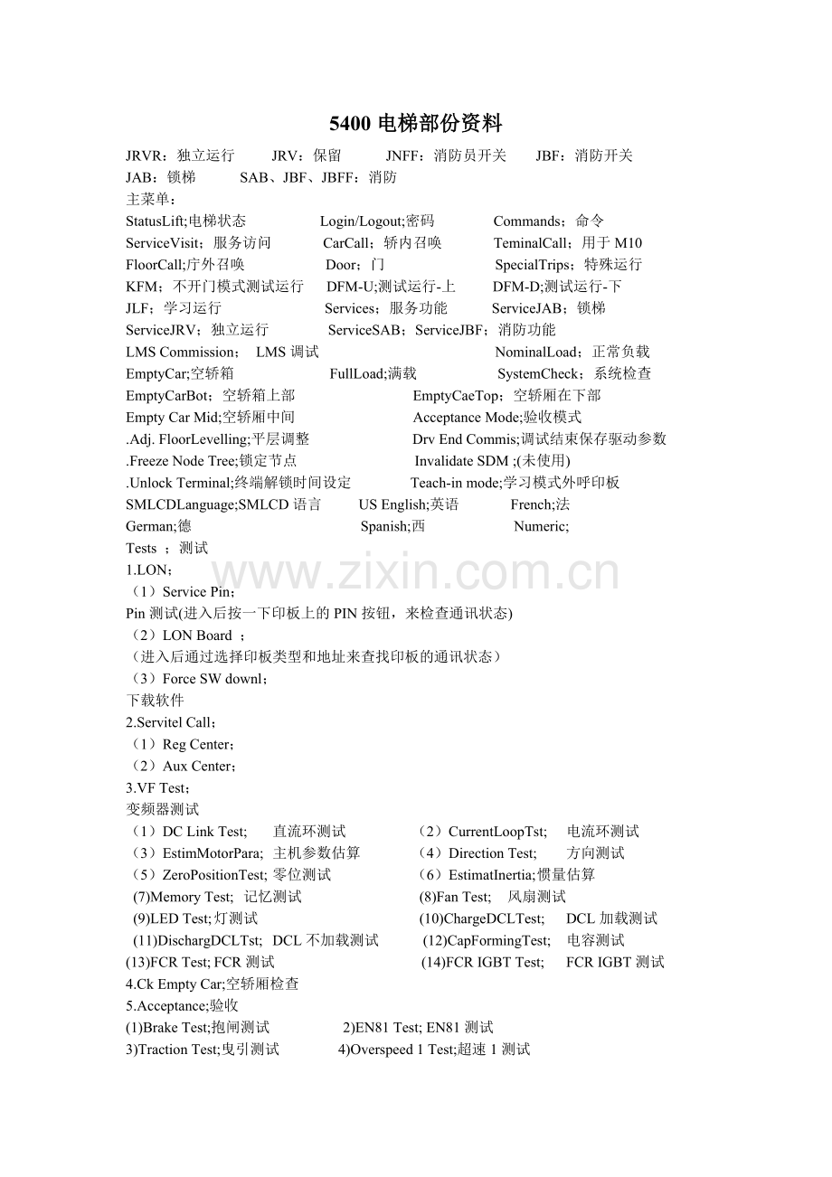 迅达5400部分调试资料说明.doc_第1页