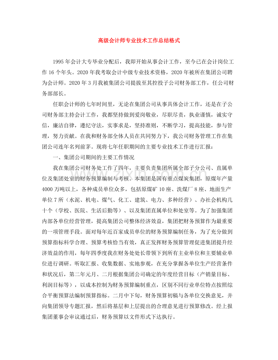 高级会计师专业技术工作总结格式.docx_第1页