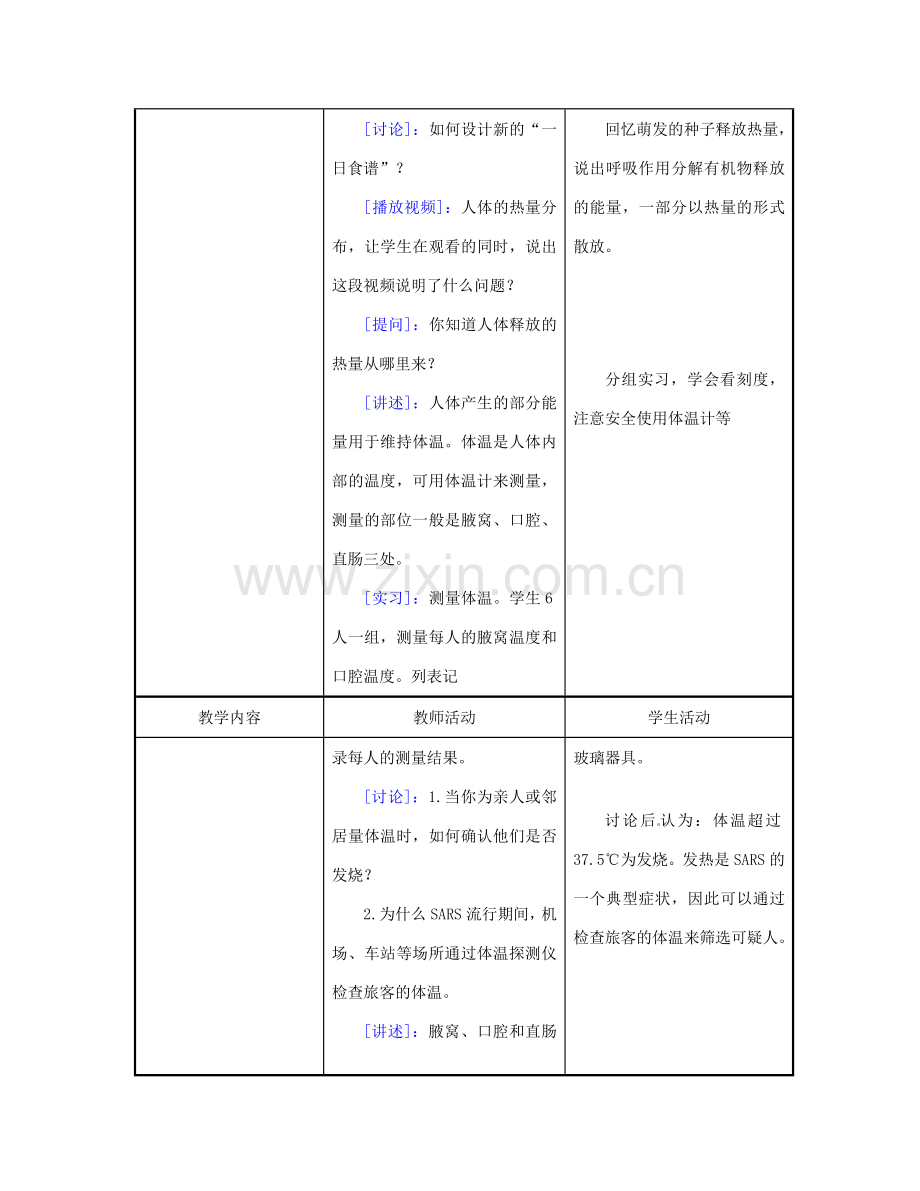 江苏省东台市唐洋镇中学七年级生物下册《10.5 人体能量的供给》教案 苏教版.doc_第3页