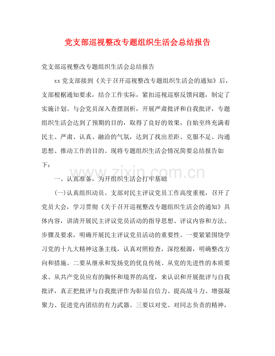 党支部巡视整改专题组织生活会总结报告2).docx_第1页