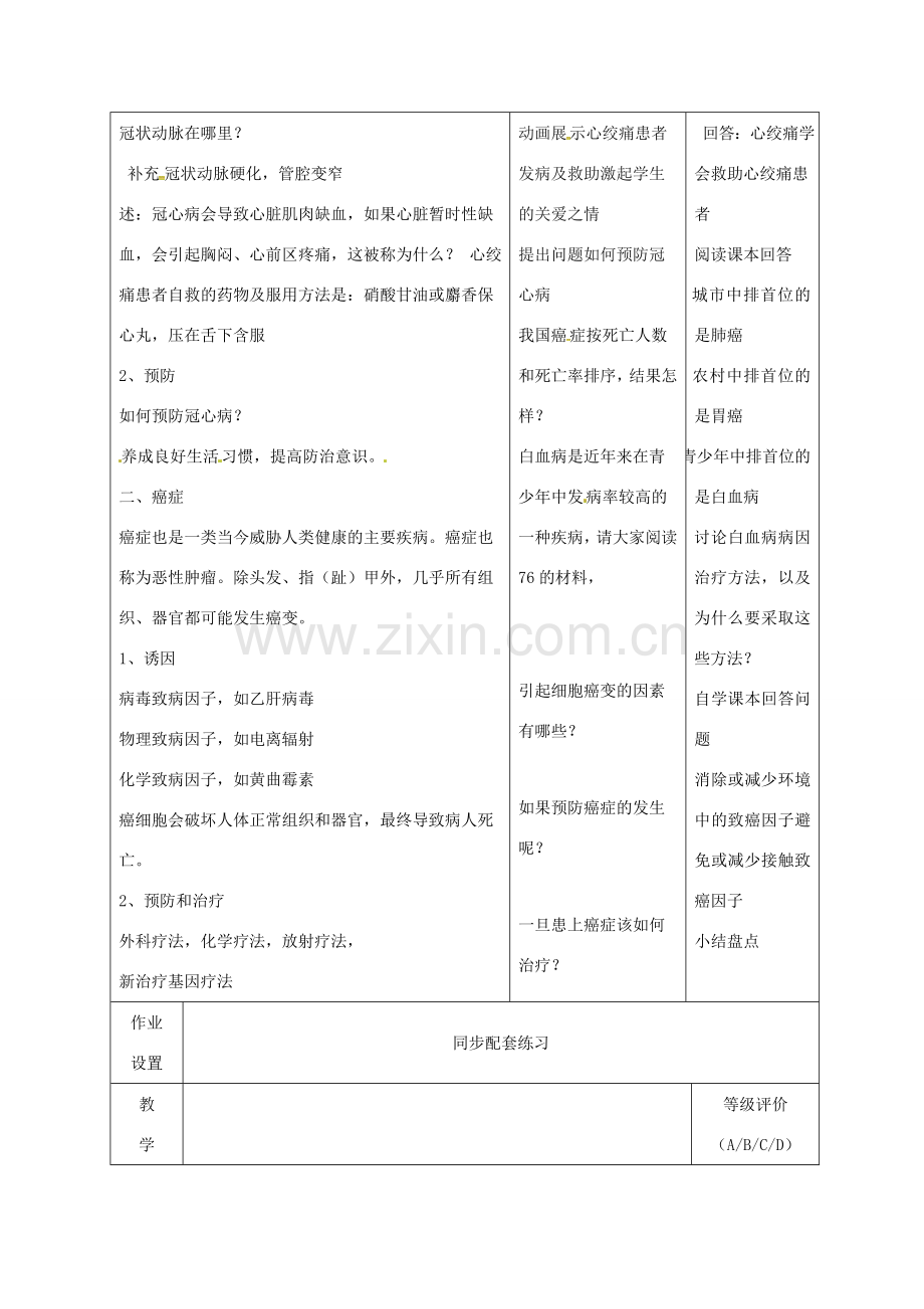 八年级生物下册 25.2 威胁健康的主要疾病教案 （新版）苏教版-（新版）苏教版初中八年级下册生物教案.doc_第3页