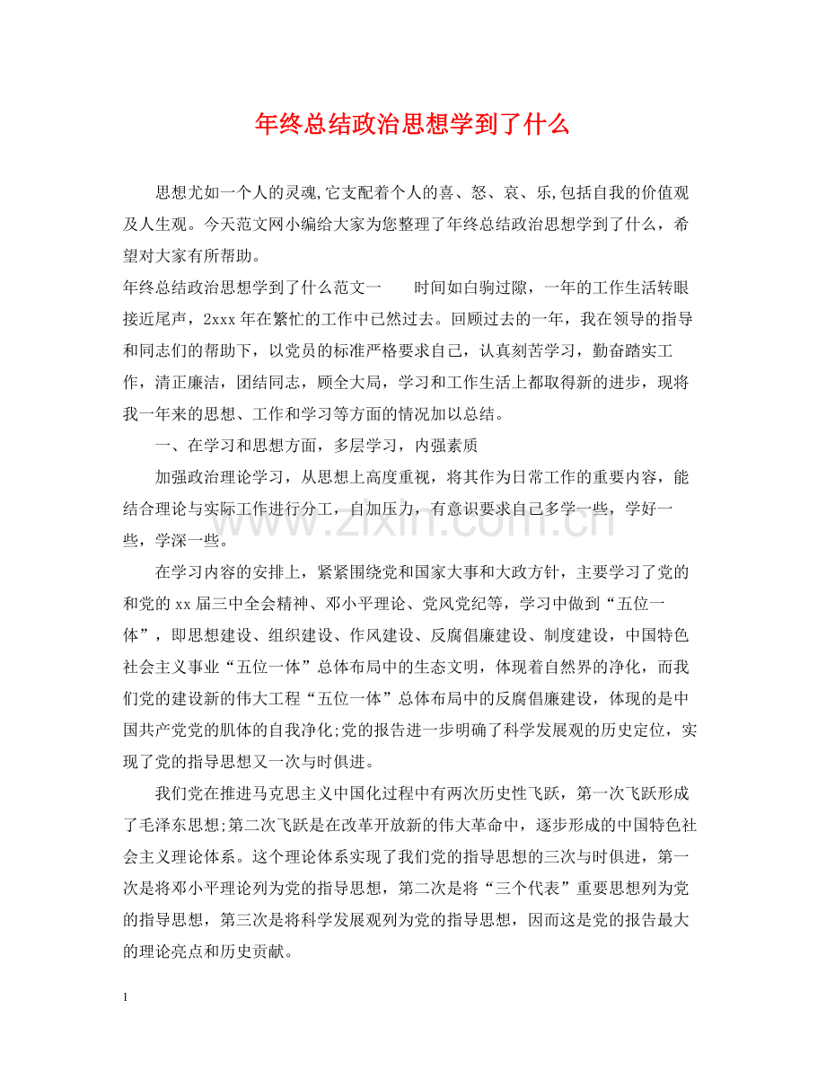 2020年终总结政治思想学到了什么.docx_第1页