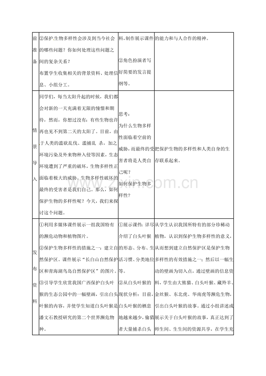 八年级生物上册 第三章保护生物的多样性教学设计（1）人教版.doc_第3页