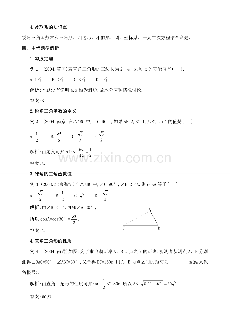 浙教版九年级数学勾股定理与锐角三角函数教案.doc_第2页