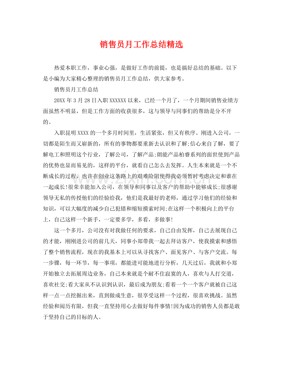 销售员月工作总结 .docx_第1页