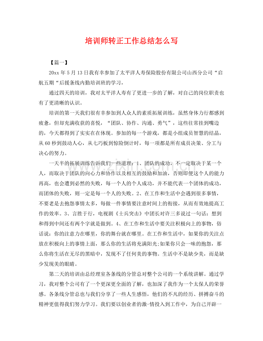 培训师转正工作总结怎么写 .docx_第1页