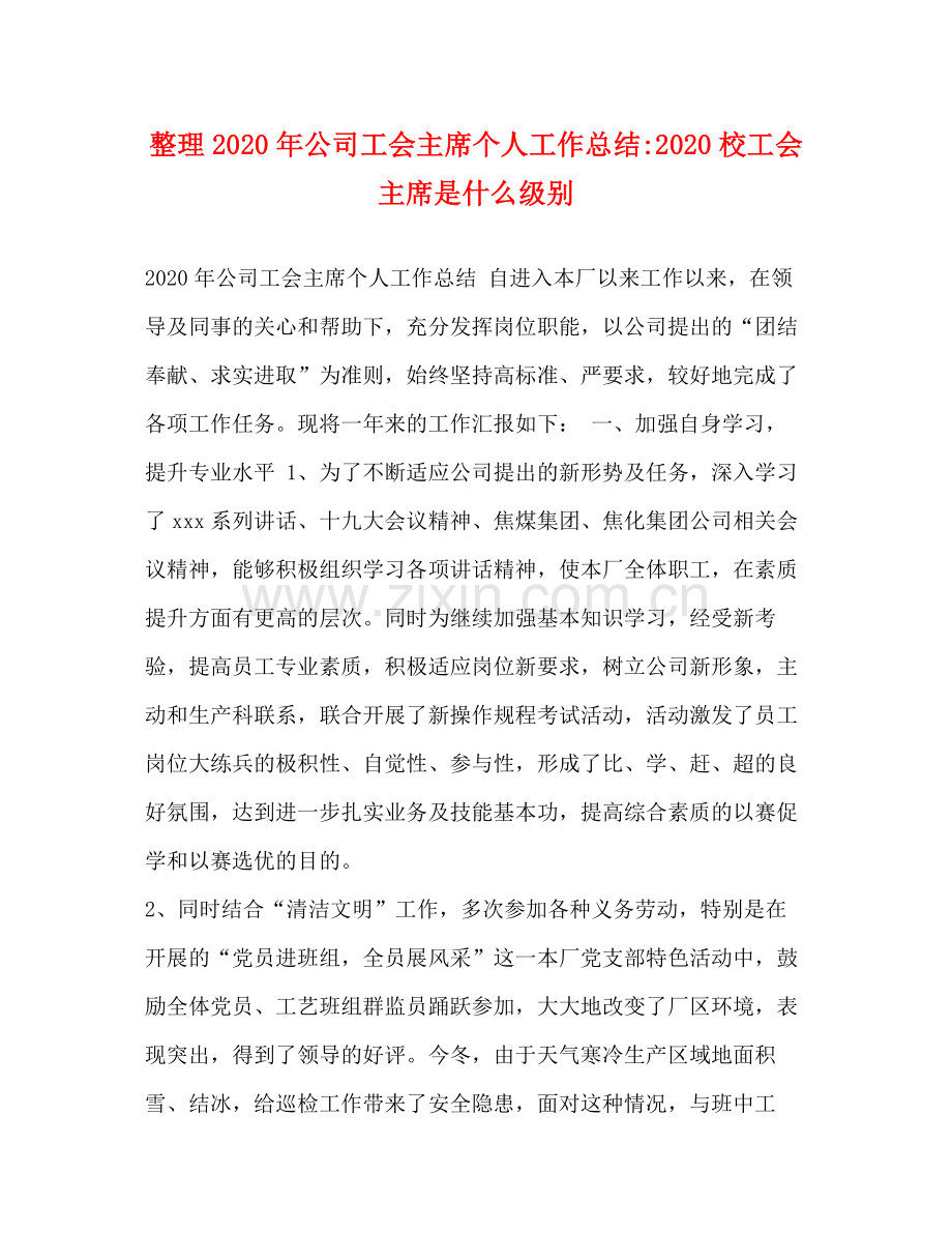 整理年公司工会主席个人工作总结校工会主席是什么级别.docx_第1页