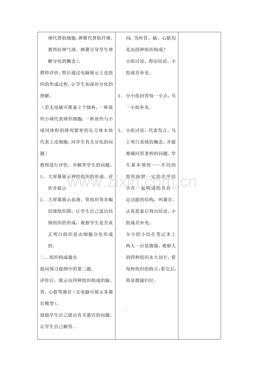 吉林省四平市第十七中学七年级生物上册 动物体的结构层次教案1 新人教版.doc_第3页