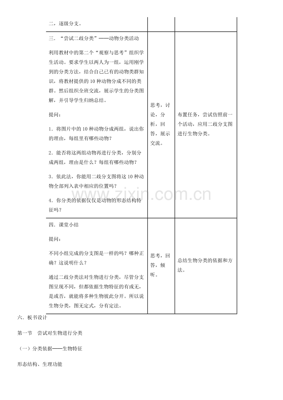 八年级生物上册 第6单元 第1章 第1节 尝试对生物进行分类教案 （新版）新人教版-（新版）新人教版初中八年级上册生物教案.doc_第3页