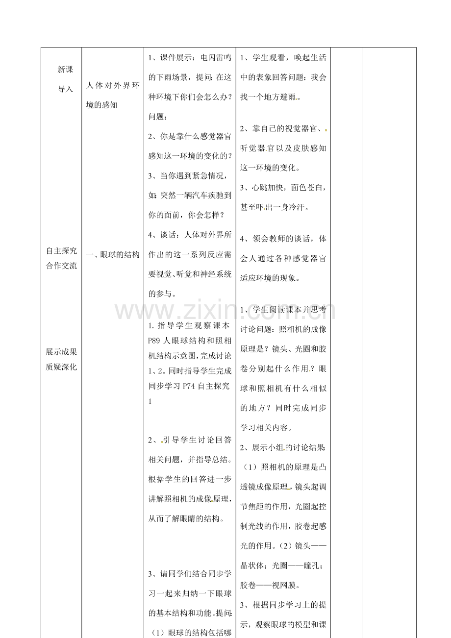 七年级生物下册 第四单元 第六章 第一节 人体对外界环境的感知教案4 （新版）新人教版-（新版）新人教版初中七年级下册生物教案.doc_第3页