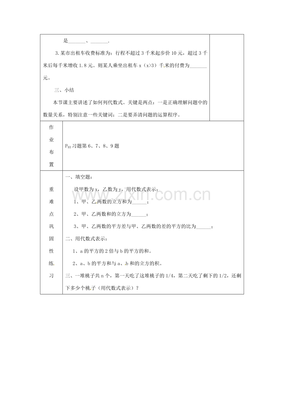 河南省洛阳市下峪镇初级中学七年级数学《列代数式》教案3.doc_第3页