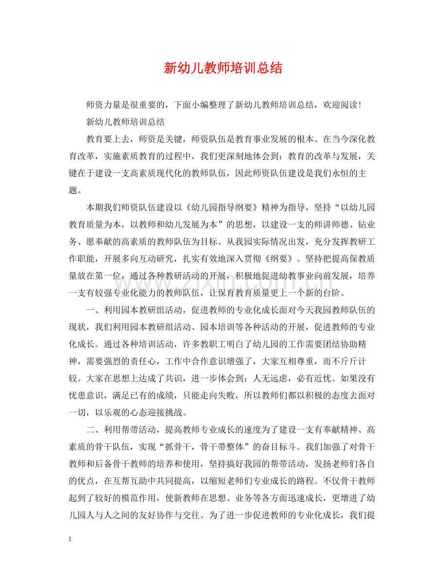 新幼儿教师培训总结.docx_第1页