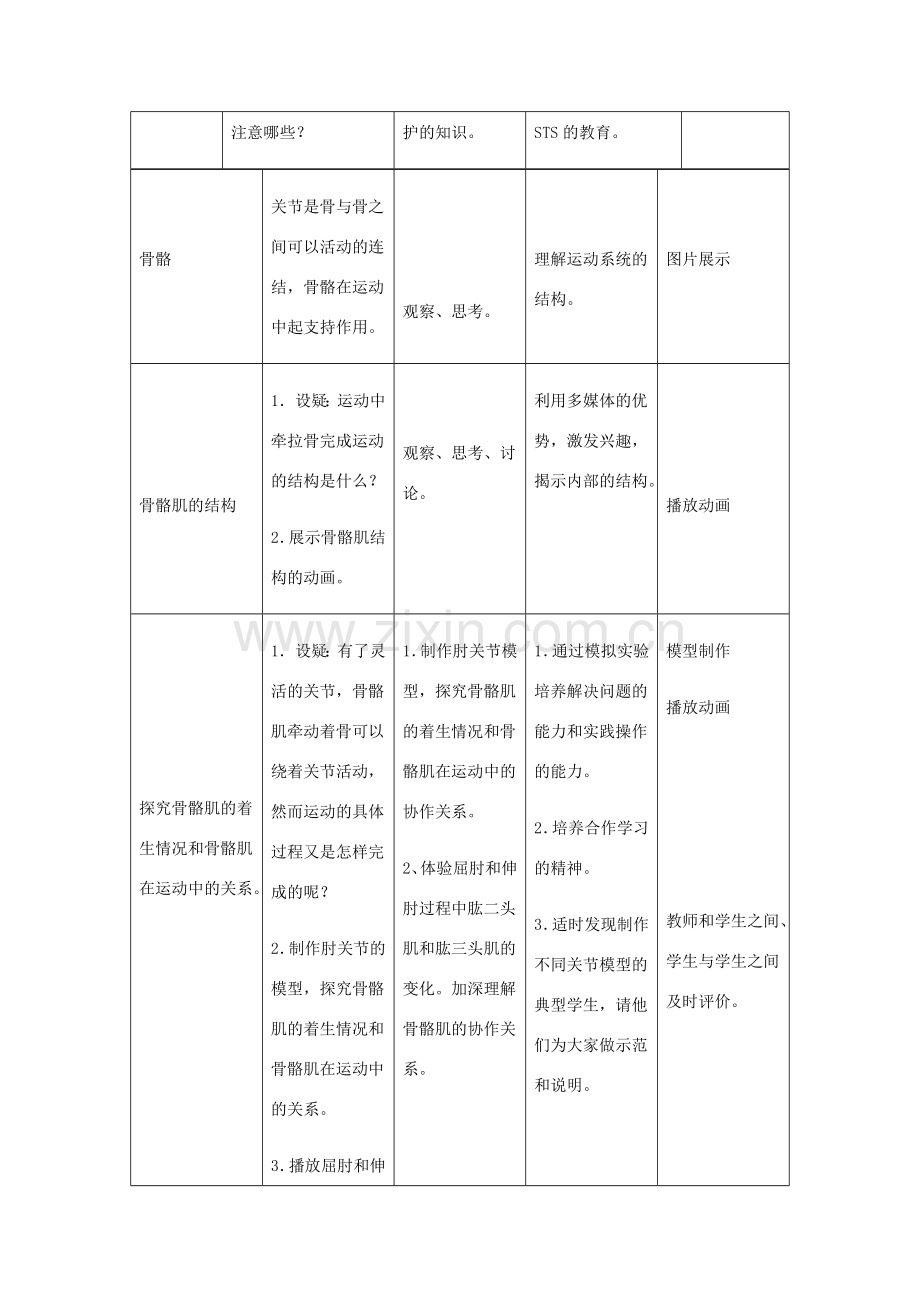 八年级生物上册：第五单元第二章第一节动物的运动教学设计1人教新课标版.doc_第3页