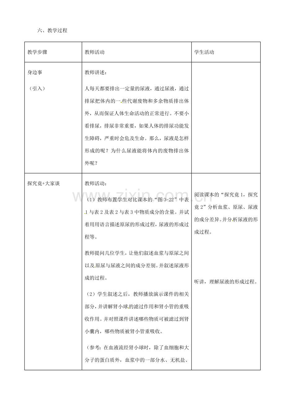 河北省秦皇岛市抚宁县驻操营学区初级中学七年级生物下册 尿液的形成教案2 冀教版.doc_第2页