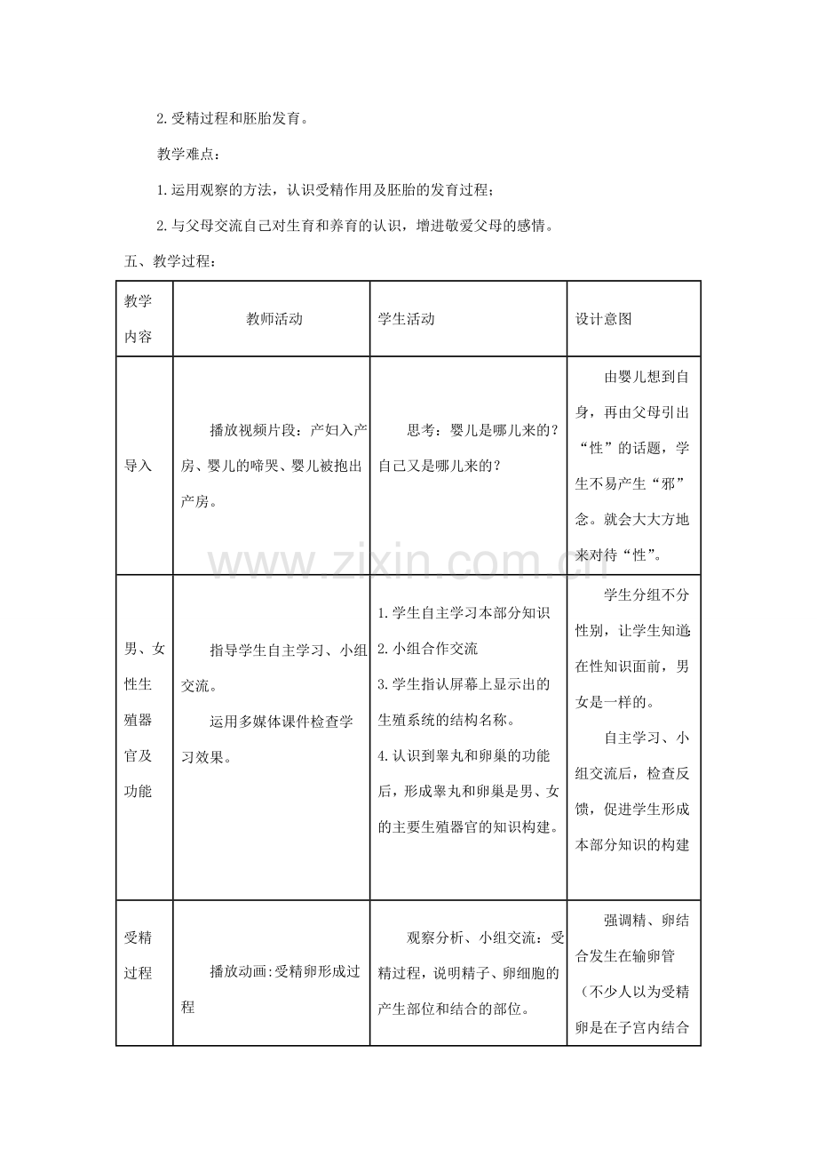 八年级生物上册 4.3.1《婴儿的诞生》教案1 （新版）济南版-（新版）济南版初中八年级上册生物教案.doc_第2页