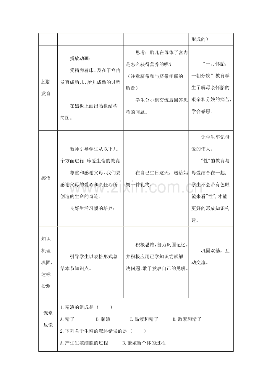 八年级生物上册 4.3.1《婴儿的诞生》教案1 （新版）济南版-（新版）济南版初中八年级上册生物教案.doc_第3页