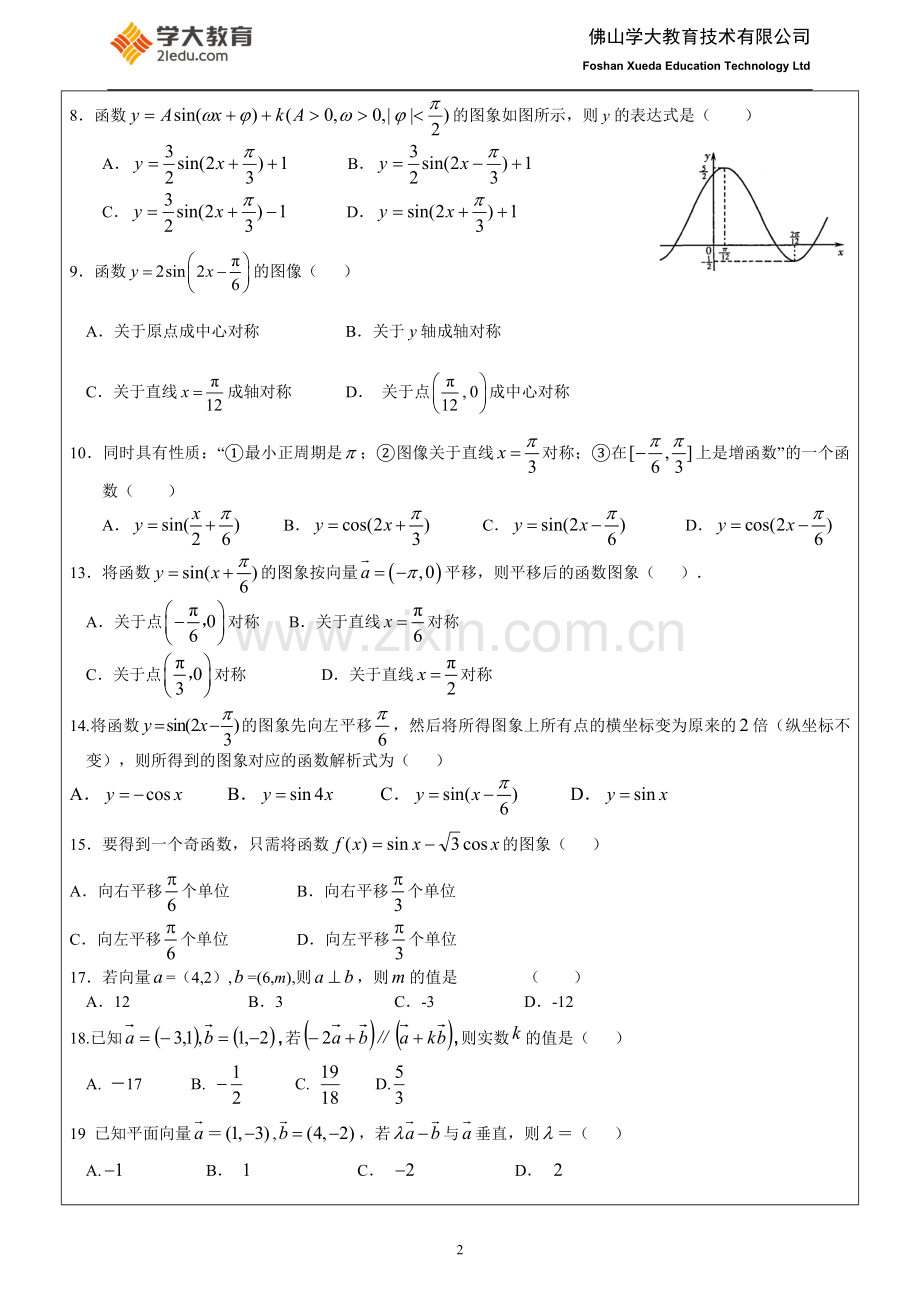 (高考数学复习讲练11)三角函数与平面向量综合复习.doc_第2页