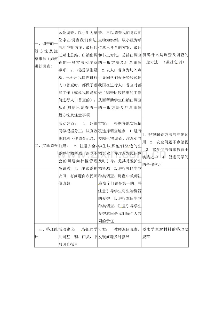 广州市白云区汇侨中学七年级生物上册《第一单元 第一章 第二节 调查我们身边的生物》教案 新人教版.doc_第2页