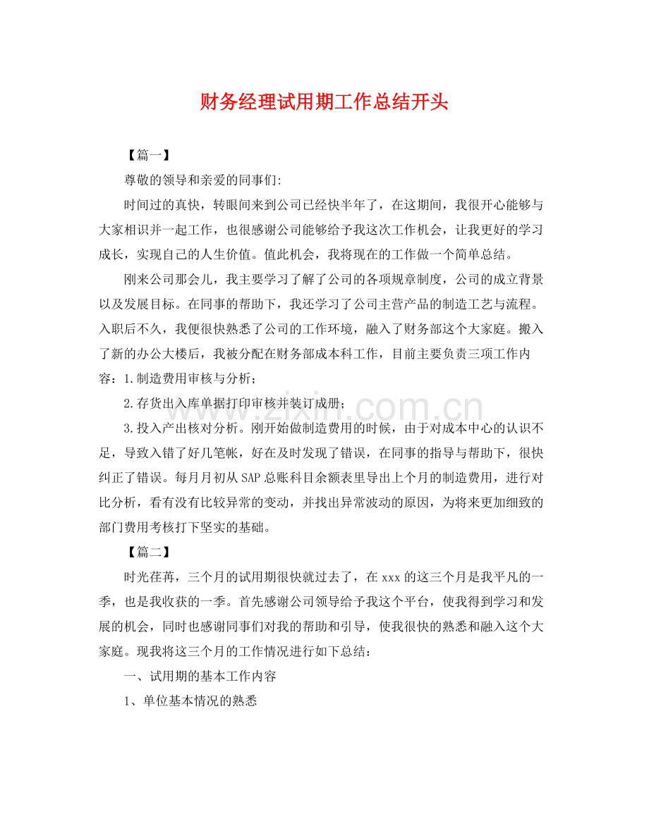 财务经理试用期工作总结开头 .docx_第1页