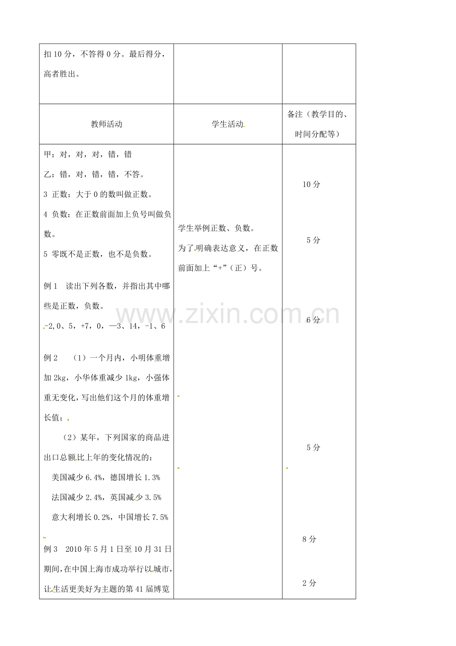 江苏省无锡市七年级数学上册 1.1 正数和负数教案1 新人教版.doc_第2页