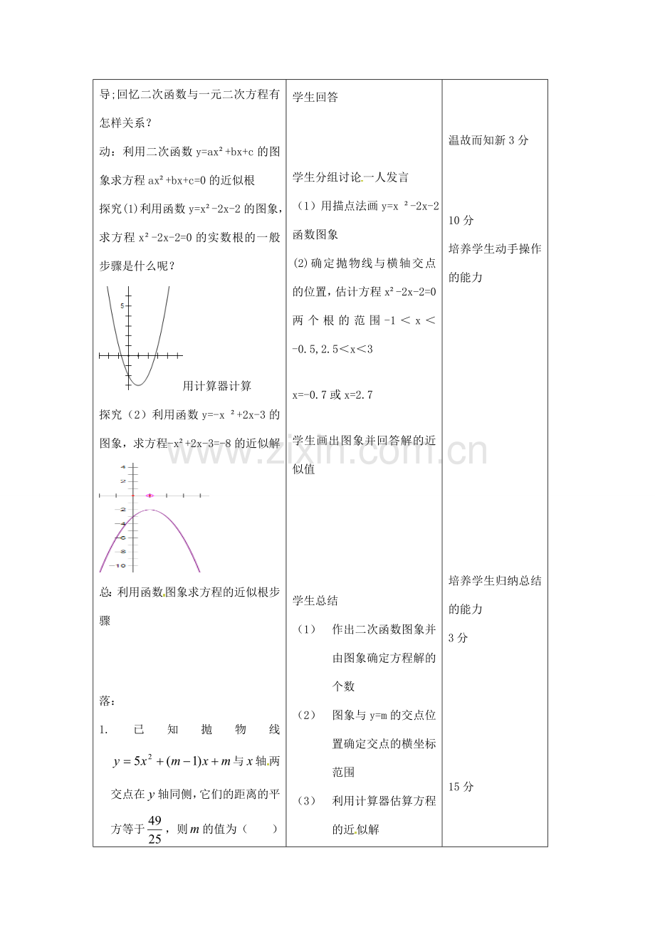 吉林省四平市第十七中学九年级数学下册《26.2用函数观点看一元二次方程》教学设计1 新人教版.doc_第2页