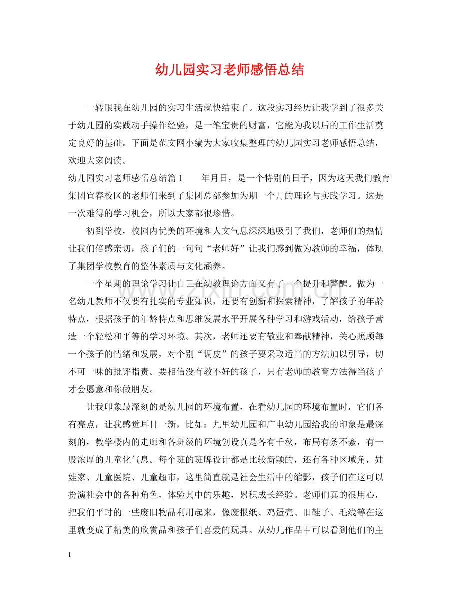 幼儿园实习老师感悟总结.docx_第1页