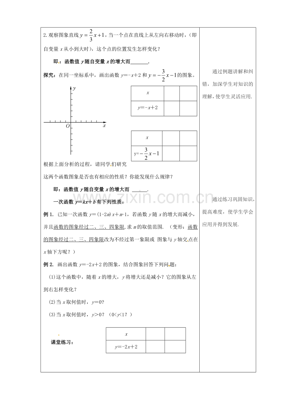 吉林省长春市双阳区八年级数学下册 17 函数及其图象 17.3 一次函数 17.3.3 一次函数的性质教案 （新版）华东师大版-（新版）华东师大版初中八年级下册数学教案.doc_第2页