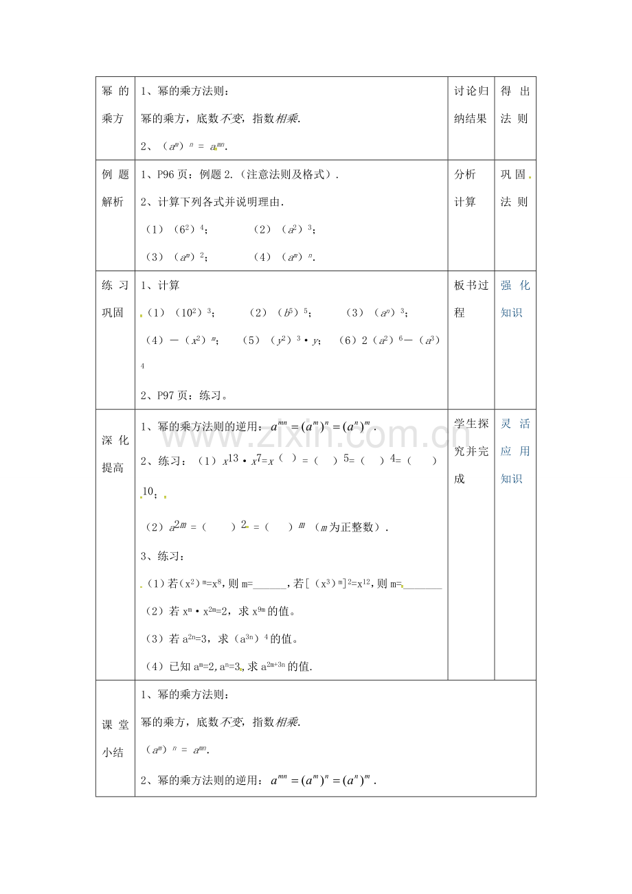 秋八年级数学上册 14.1.2 幂的乘方教案 （新版）新人教版-（新版）新人教版初中八年级上册数学教案.doc_第2页