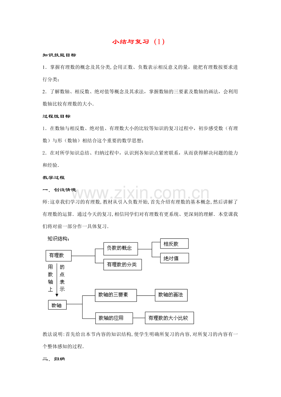 七年级数学上册第2章 有理数--小结与复习(1)教案华东师大版.doc_第1页