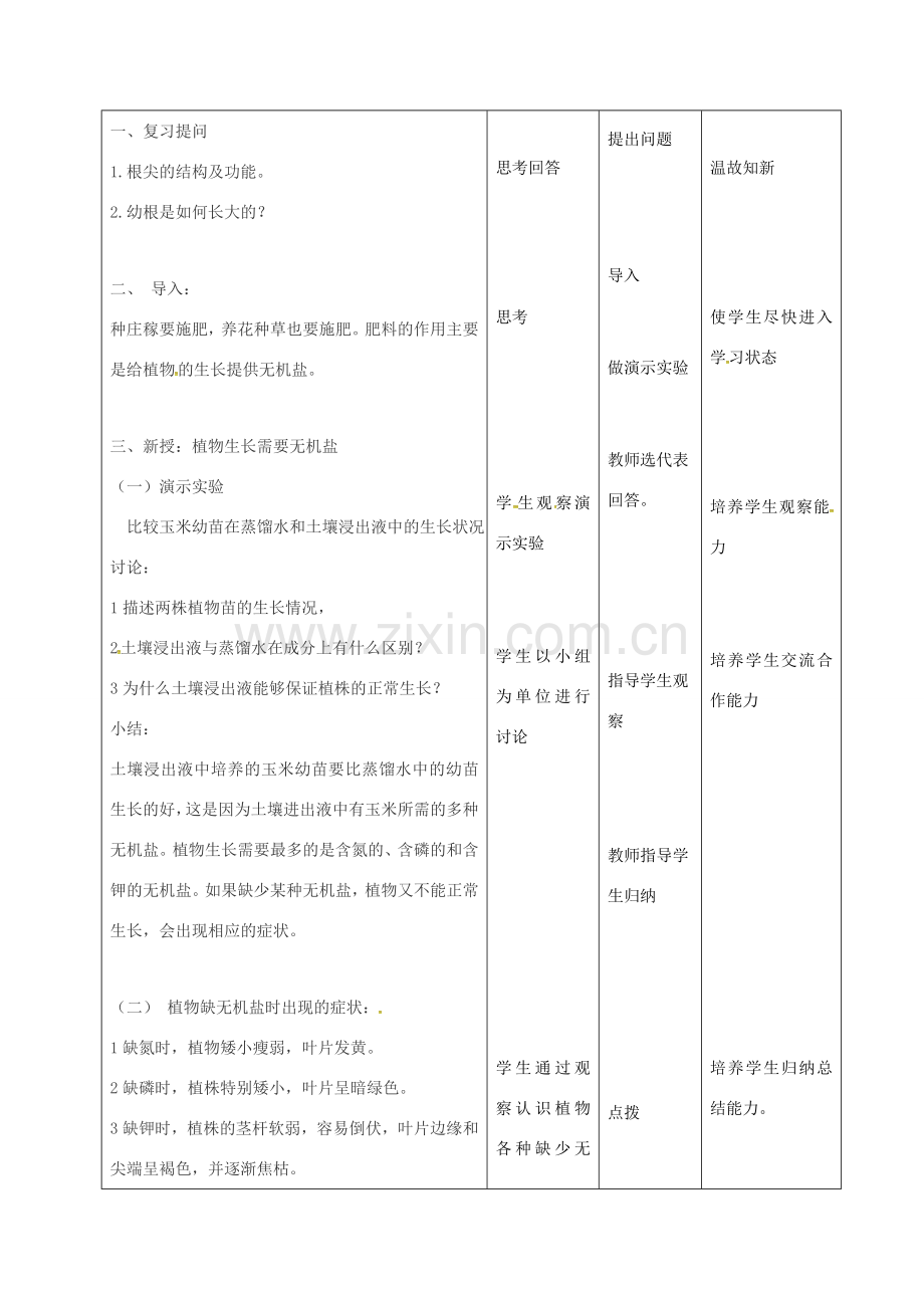 七年级生物上册 3.2.2 植株的生长教案2 （新版）新人教版-（新版）新人教版初中七年级上册生物教案.doc_第2页