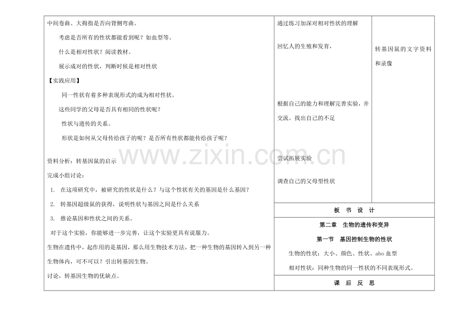 吉林省长春市第一零四中学八年级生物下册 第七单元 第二章 第一节基因控制生物的性状教案 新人教版.doc_第2页