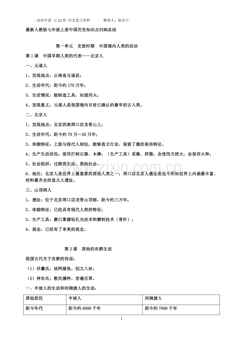 人教版七年级上册中国历史知识点总结归纳(全册).doc_第1页