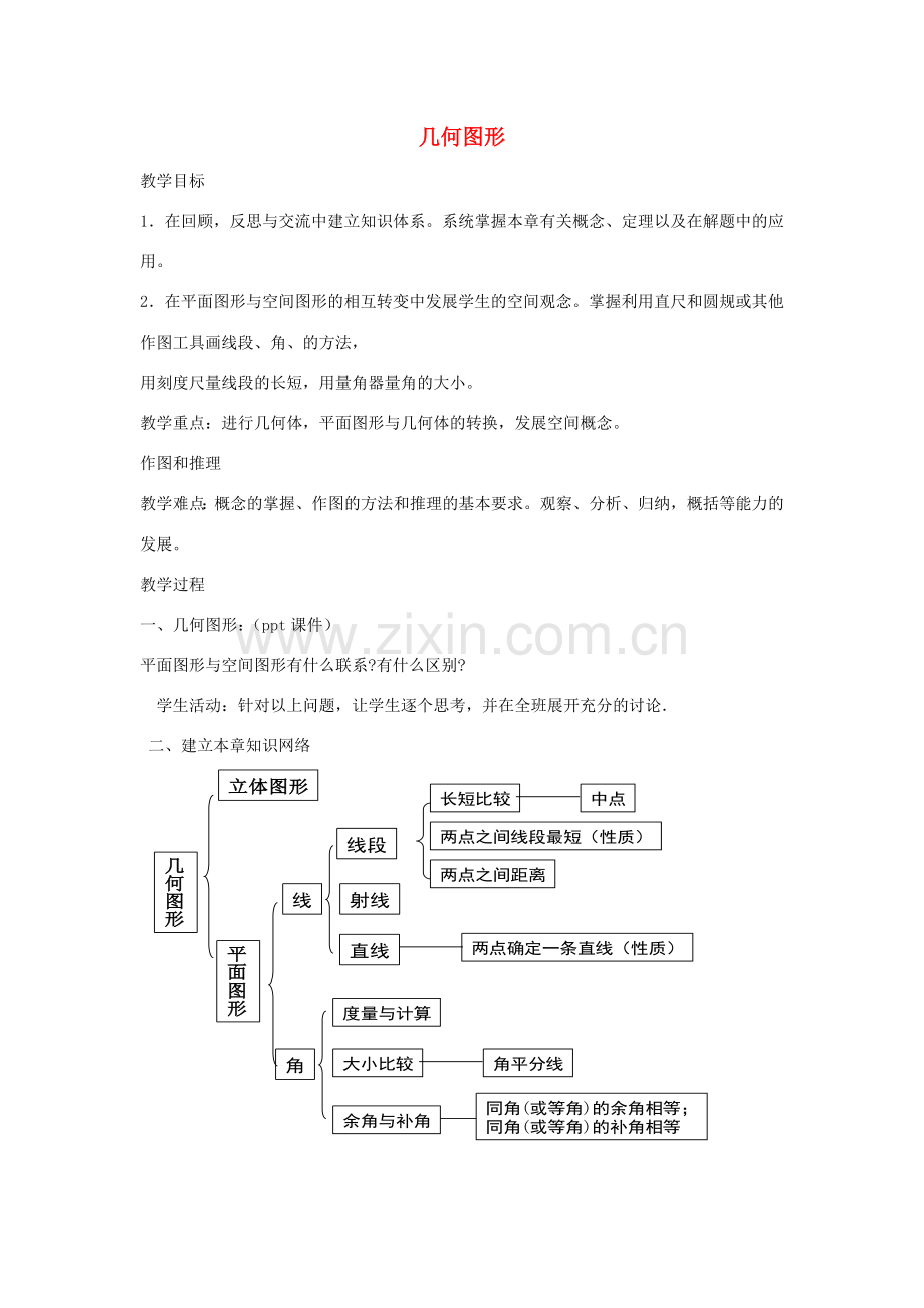 七年级数学上册 第四章 图形的认识小结与复习教案 （新版）湘教版-（新版）湘教版初中七年级上册数学教案.doc_第1页