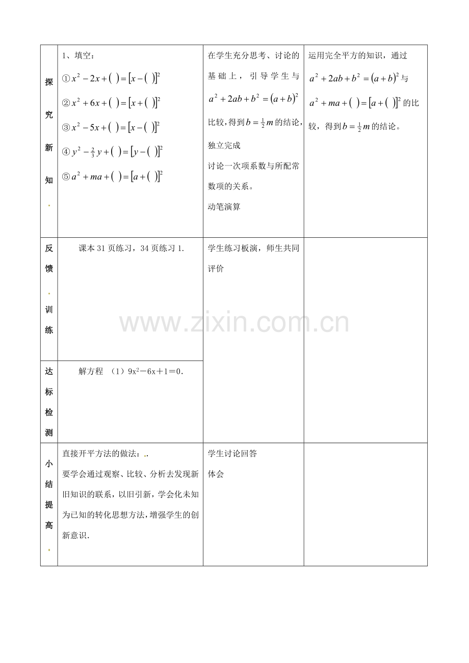 山东省邹平县实验中学九年级数学上册《22.1 一元二次的解法-配方法（1）》教学案 新人教版.doc_第2页