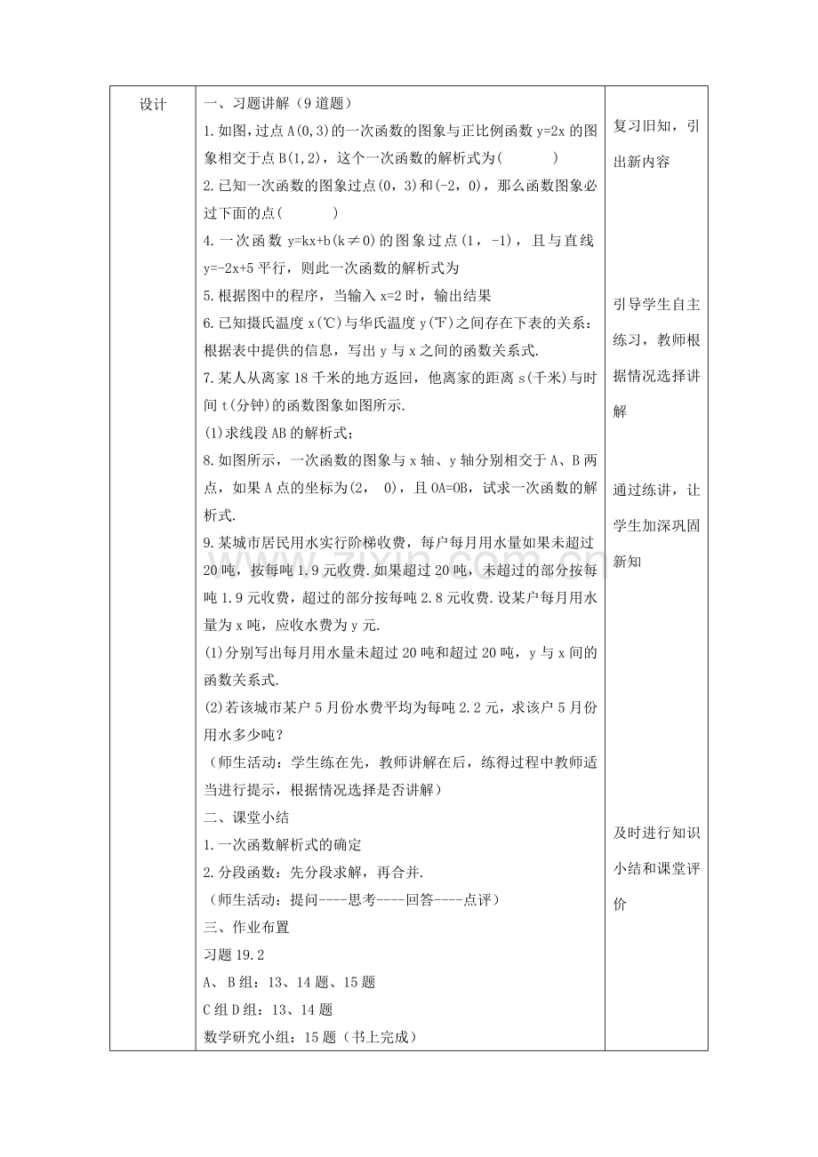 陕西省安康市石泉县池河镇八年级数学下册 第19章 一次函数 19.2.2 一次函数（习题课）教案 （新版）新人教版-（新版）新人教版初中八年级下册数学教案.doc_第3页