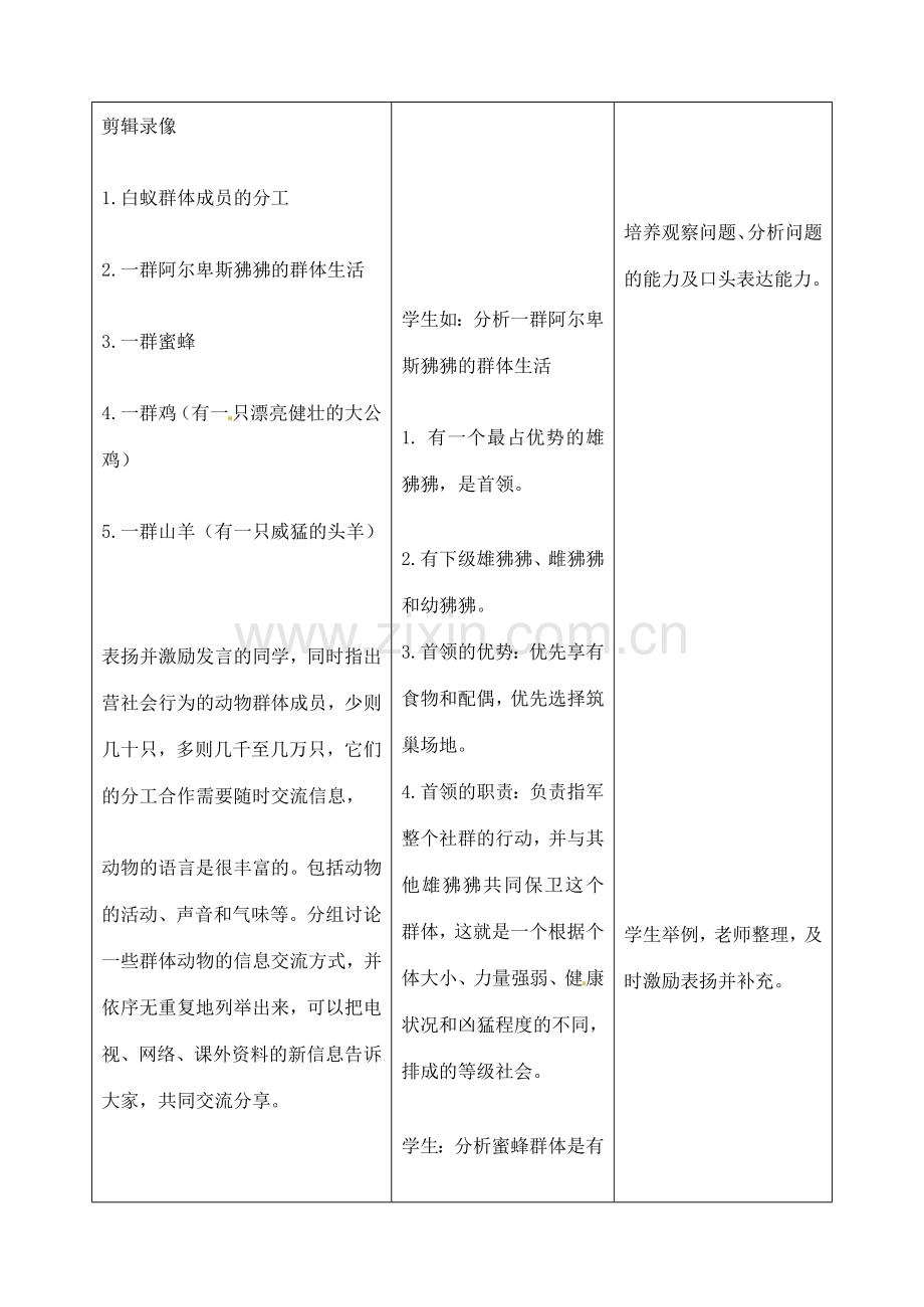 吉林省四平市第十七中学八年级生物上册 社会行为教案 新人教版.doc_第3页