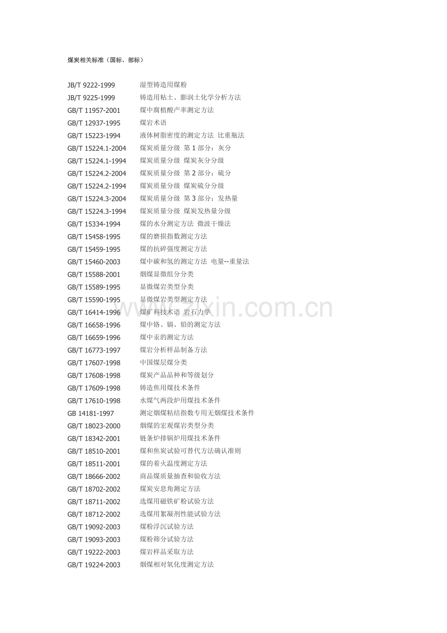 煤炭相关标准(国标、部标).docx_第1页